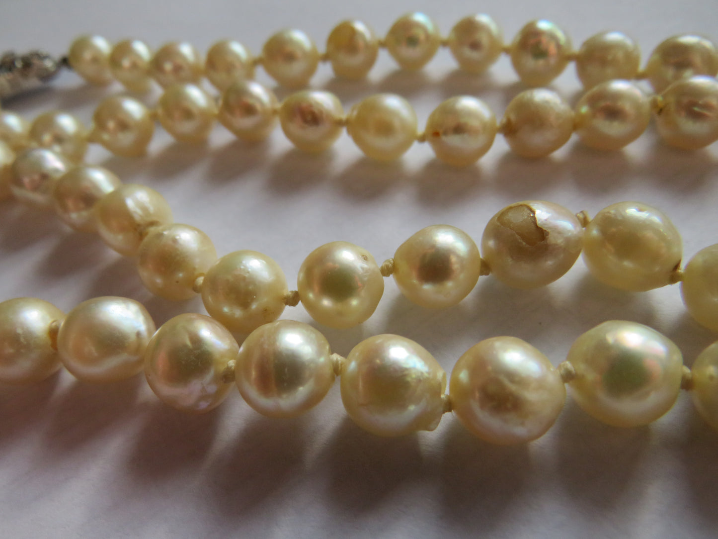 A Good Length Ladies Pearl Necklace With Silver & Marcasite Clasp 63 cm
