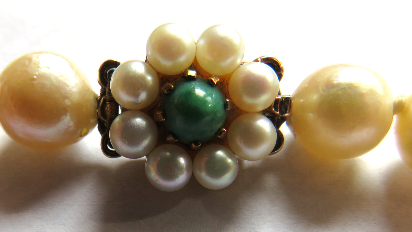Vintage Ladies Pearl With 9ct Gold, Seed Pearl & Malachite Clasp