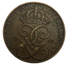 Load image into Gallery viewer, 1933 Sweden 5 Ore Coin
