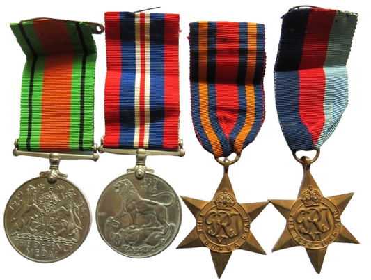 Four WWII Medal Group War, Defence Medal, Burma Star, 1939-45 Star