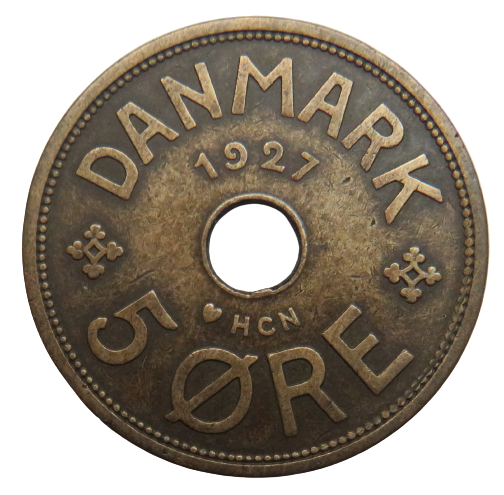 1927 Denmark 5 Ore Coin