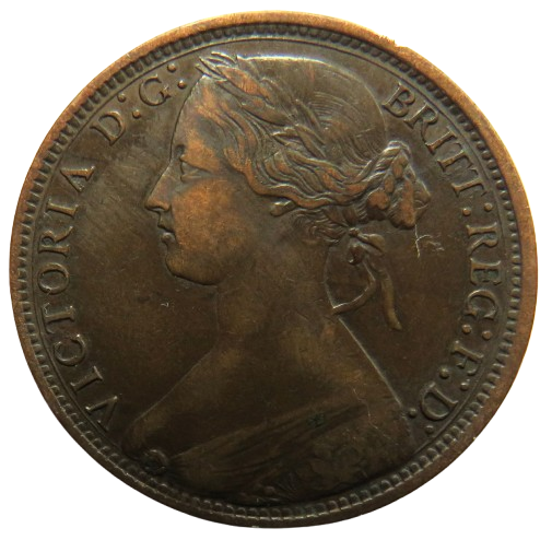 1873 Queen Victoria Bun Head One Penny Coin - Great Britain