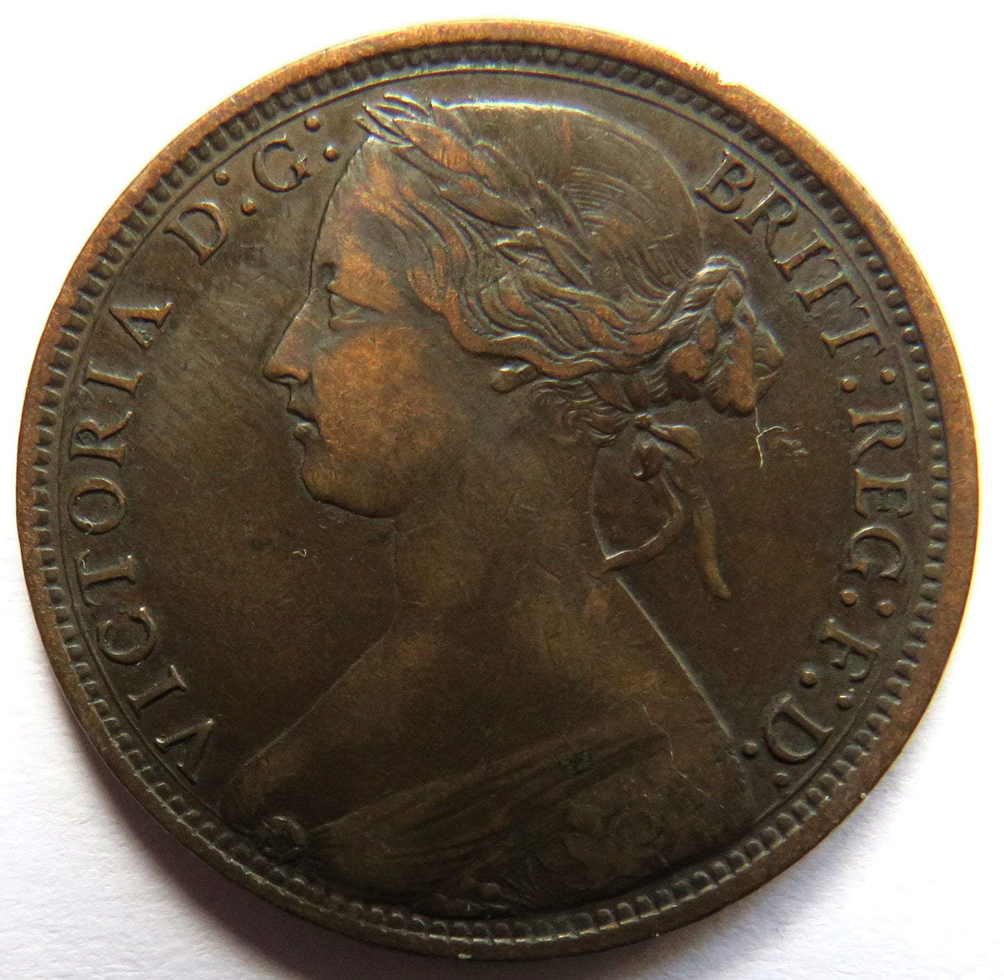1873 Queen Victoria Bun Head One Penny Coin - Great Britain