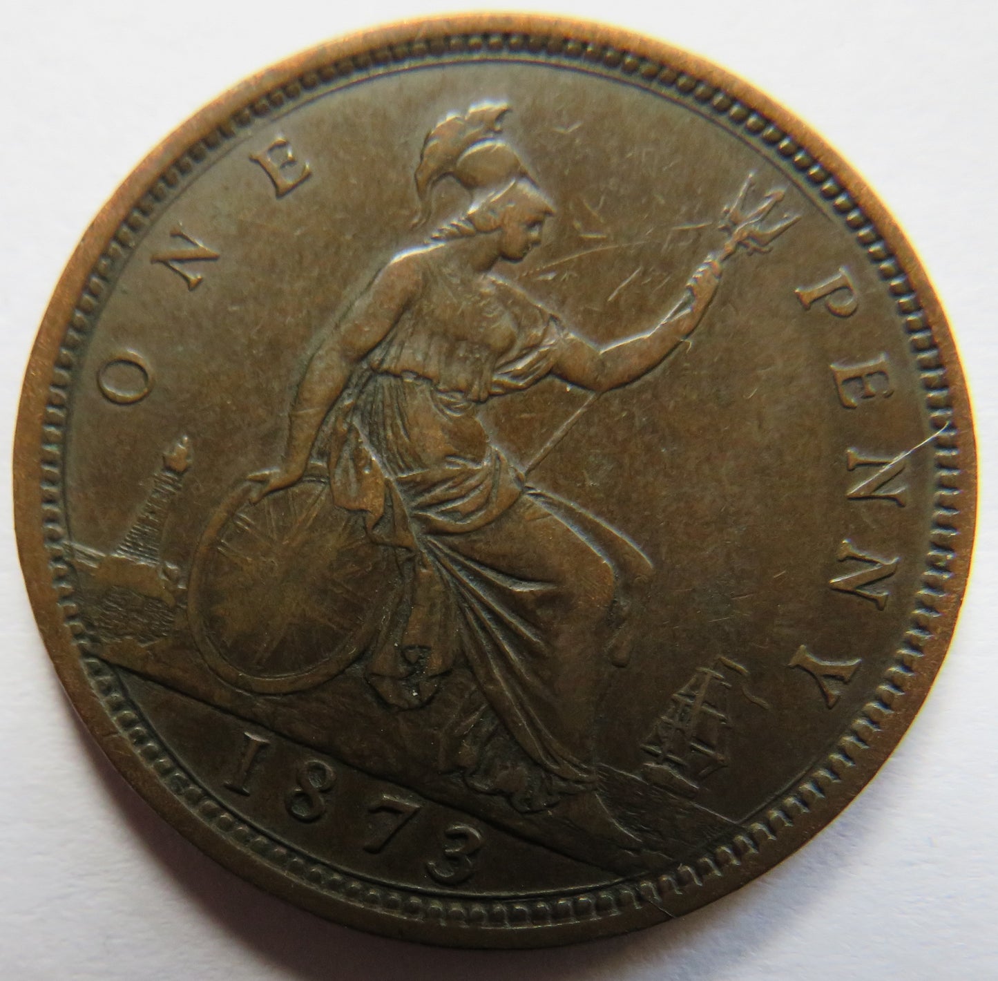 1873 Queen Victoria Bun Head One Penny Coin - Great Britain
