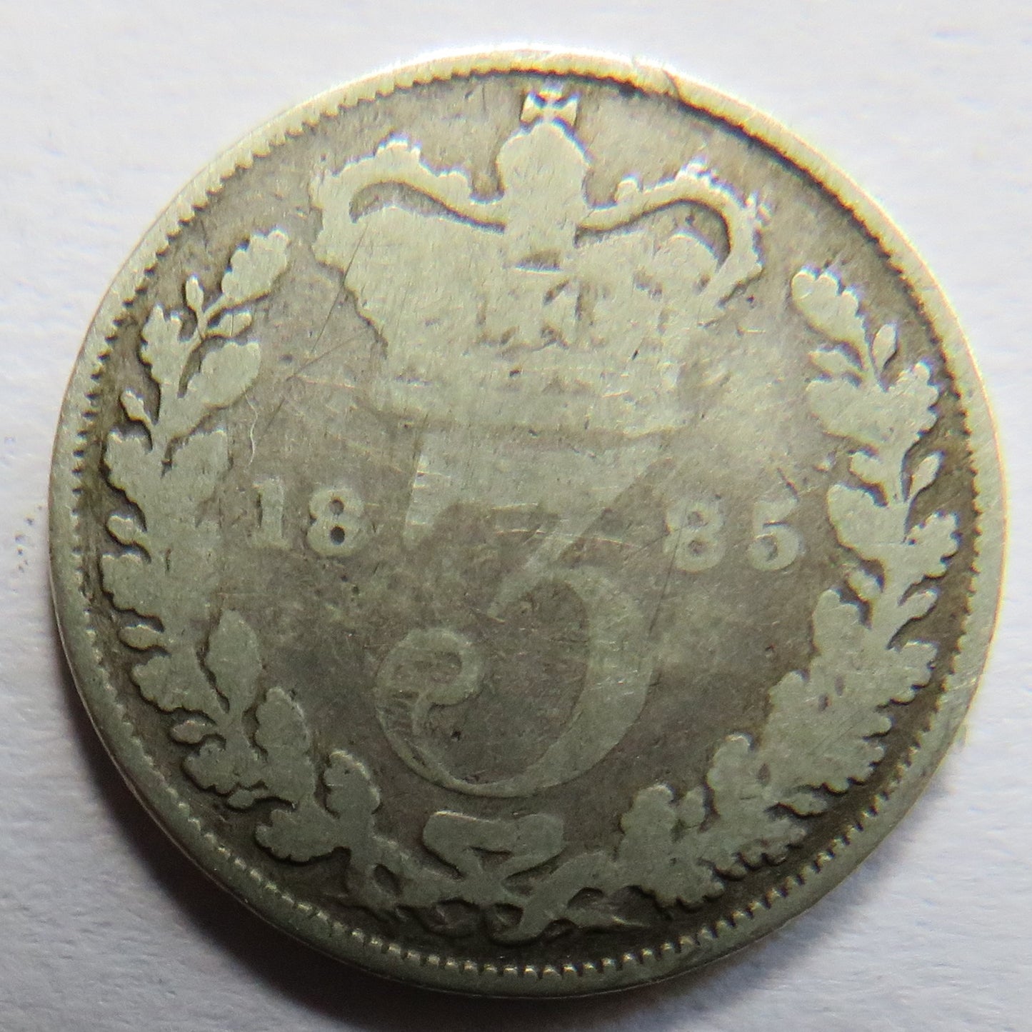 1885 Queen Victoria Young Head Silver Threepence Coin - Great Britain