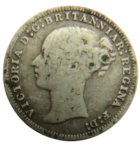 1876 Queen Victoria Young Head Silver Threepence Coin - Great Britain