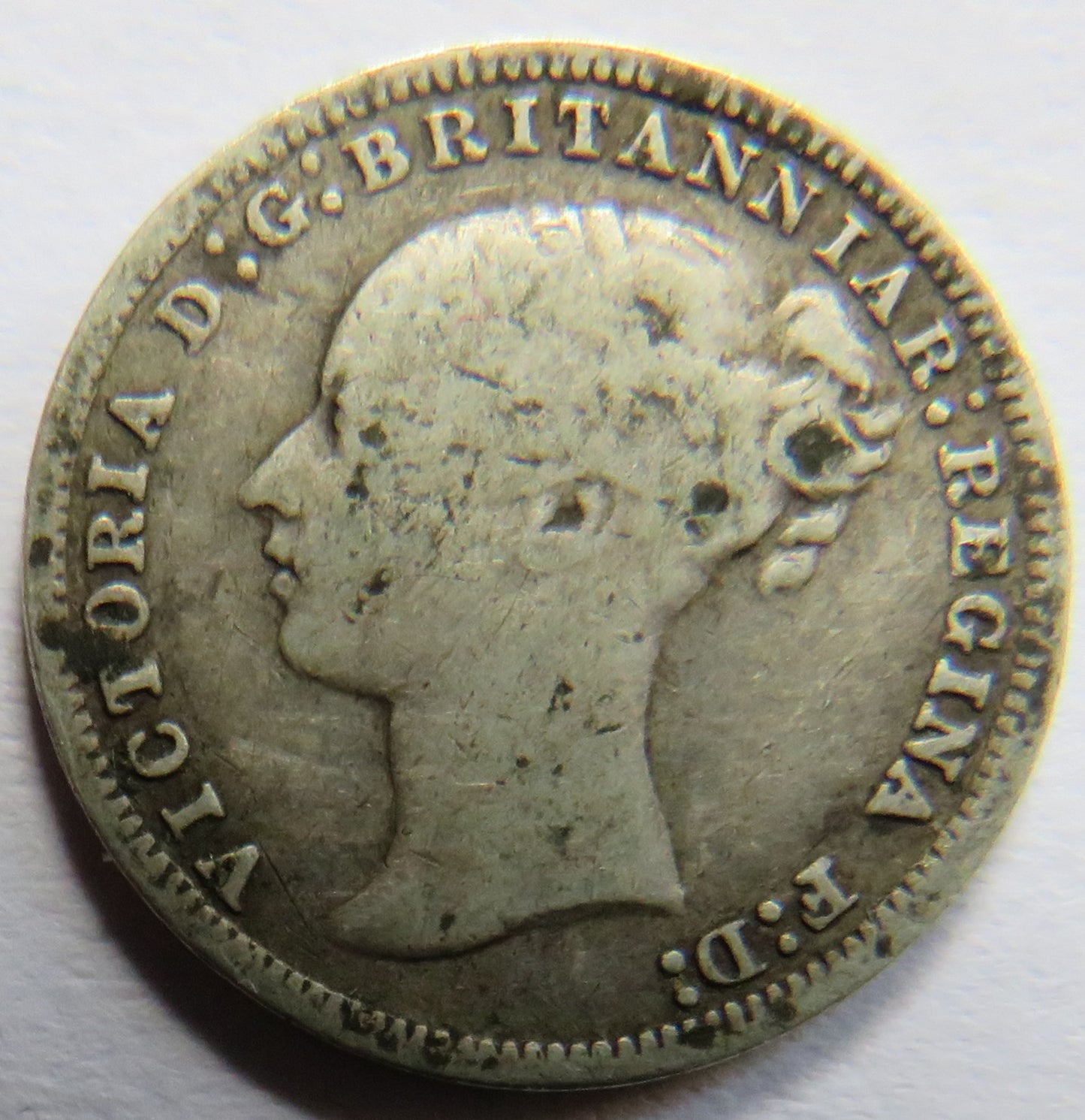 1876 Queen Victoria Young Head Silver Threepence Coin - Great Britain