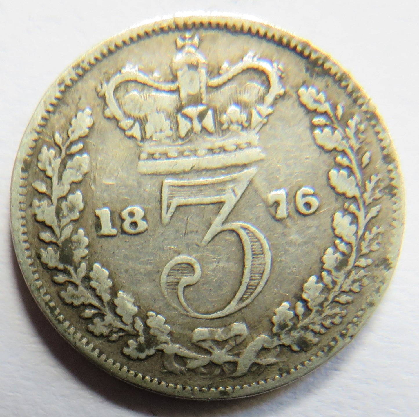 1876 Queen Victoria Young Head Silver Threepence Coin - Great Britain