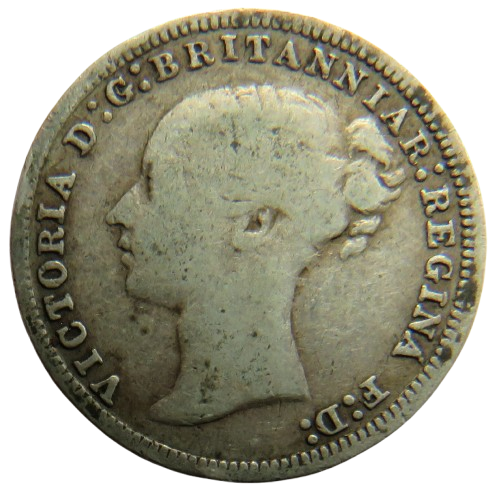 1875 Queen Victoria Young Head Silver Threepence Coin - Great Britain