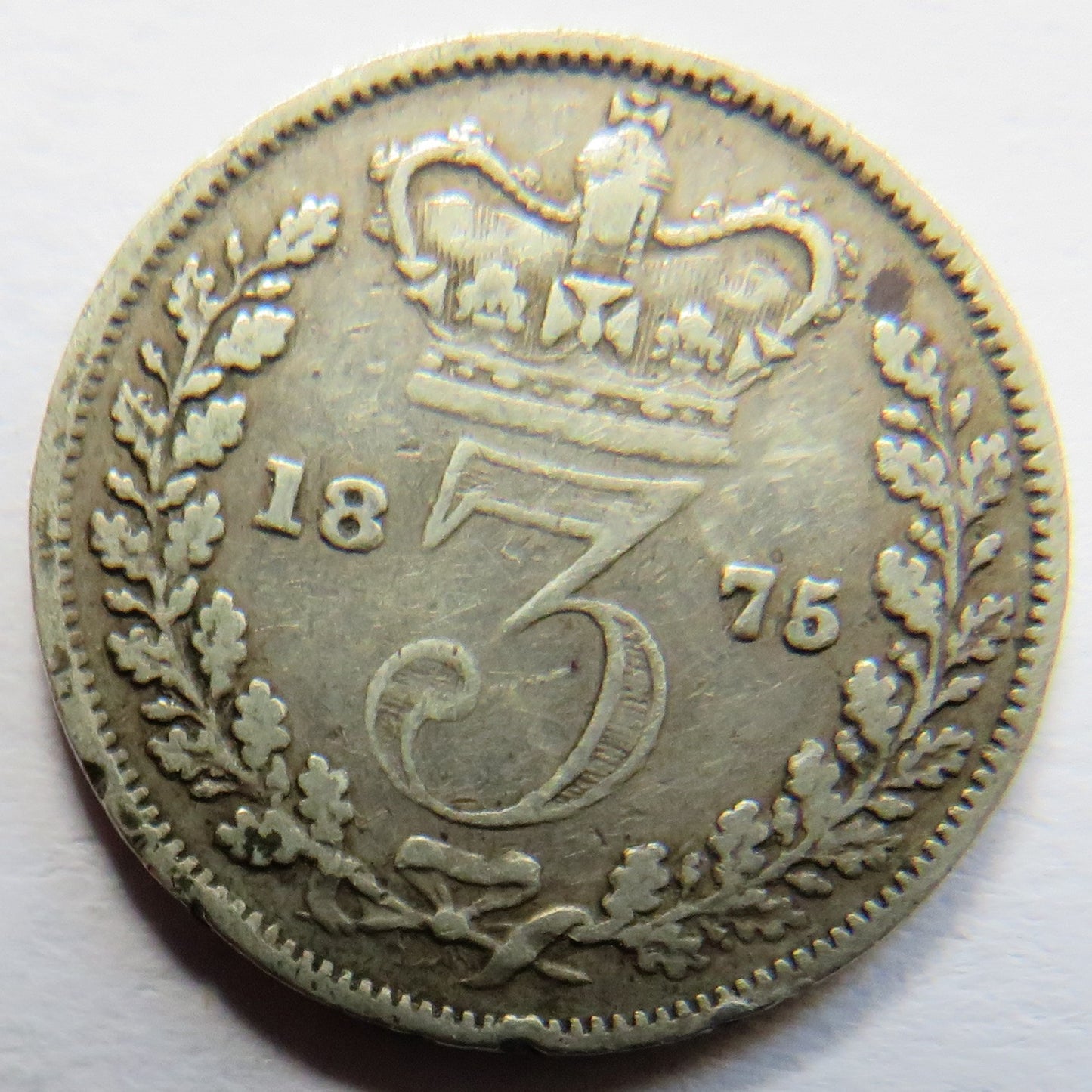 1875 Queen Victoria Young Head Silver Threepence Coin - Great Britain