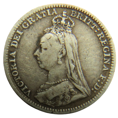 1893 Queen Victoria Jubilee Head Silver Threepence Coin - Great Britain