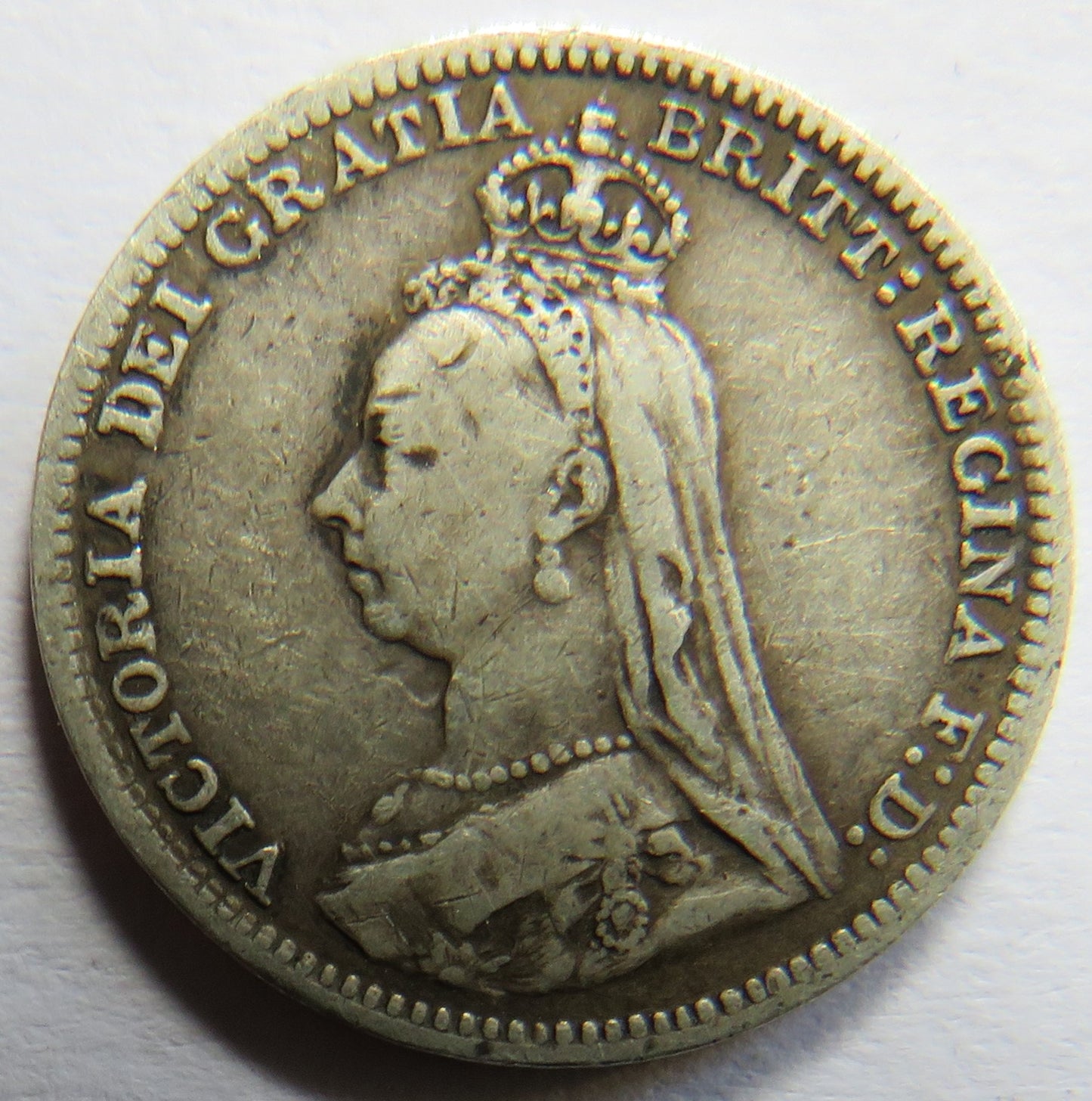 1893 Queen Victoria Jubilee Head Silver Threepence Coin - Great Britain