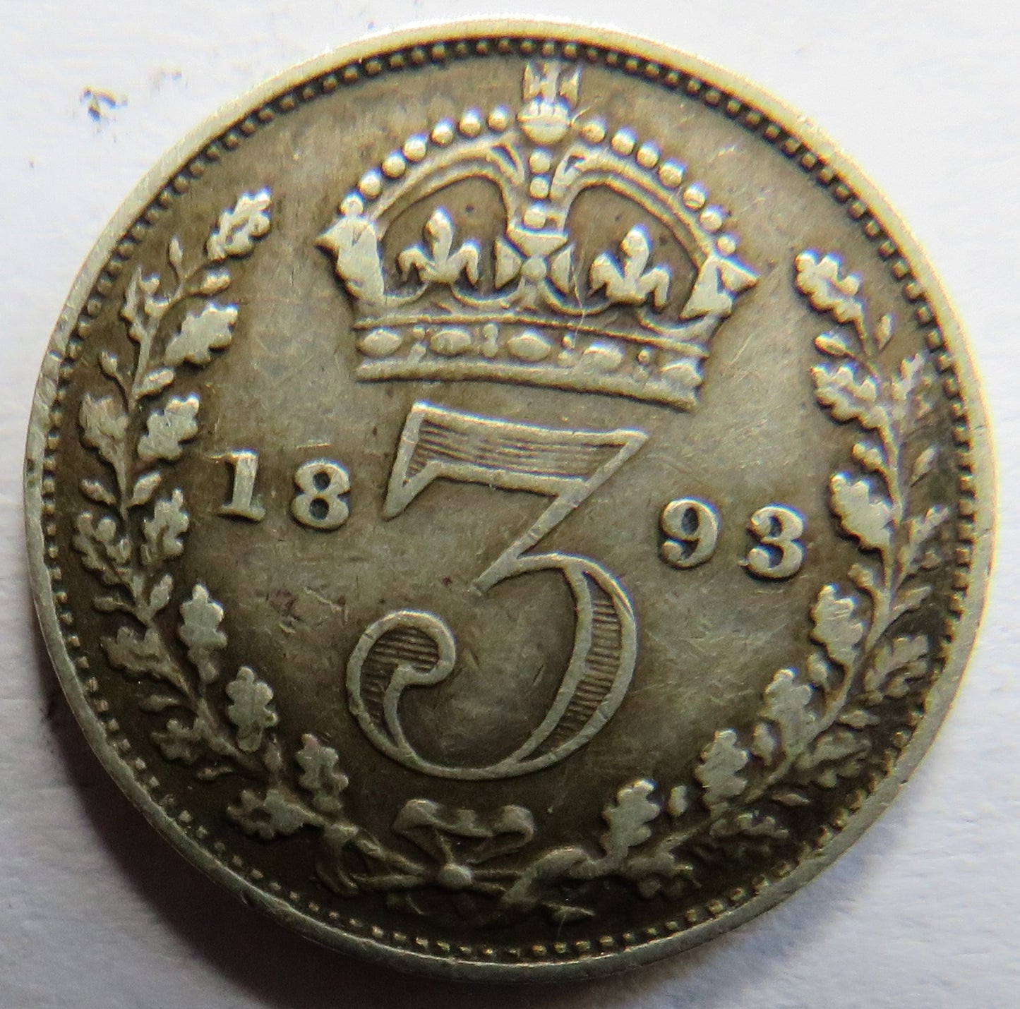 1893 Queen Victoria Jubilee Head Silver Threepence Coin - Great Britain