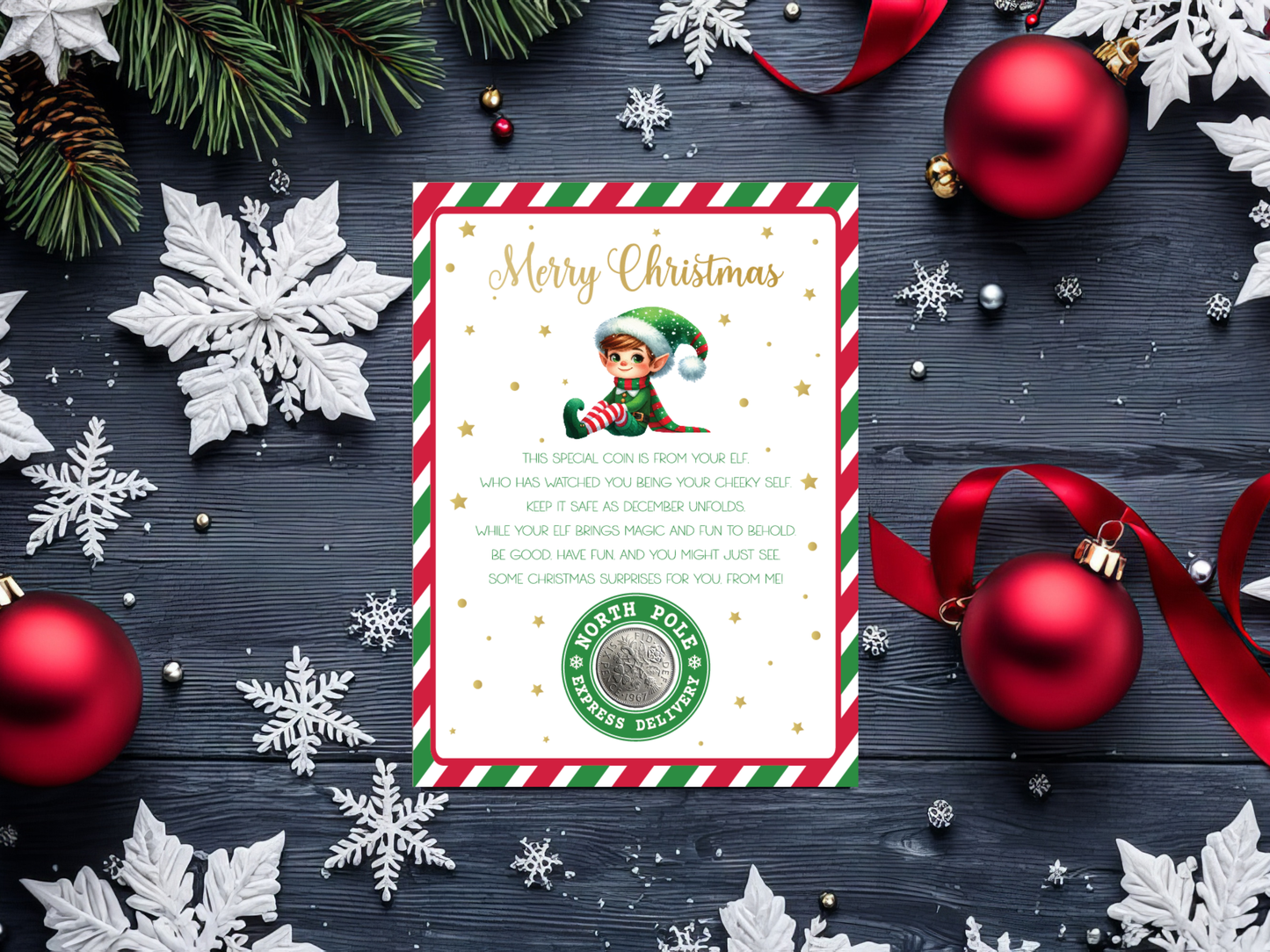 Coin from the Elf Card - Christmas Keepsake with Real Sixpence