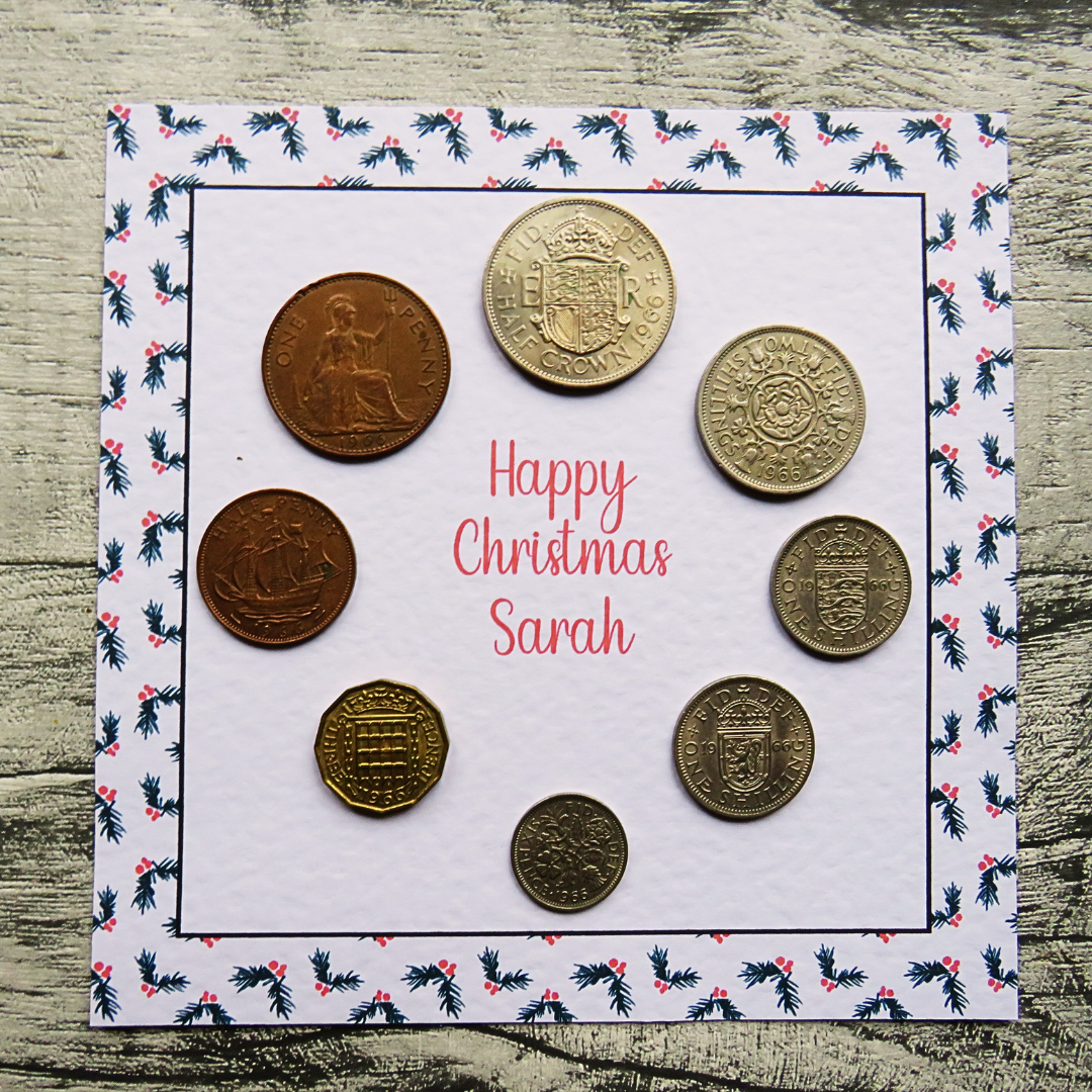 Personalised Mounted Christmas Coin Set With Holly Design – Choose Your Year (1947–1967)