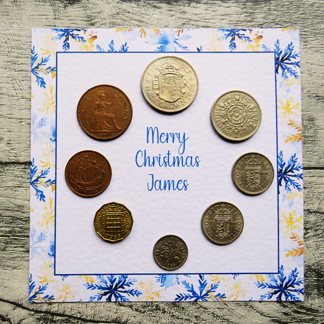 Personalised Mounted Christmas Coin Set With Snowflake Design – Choose Your Year (1947–1967)