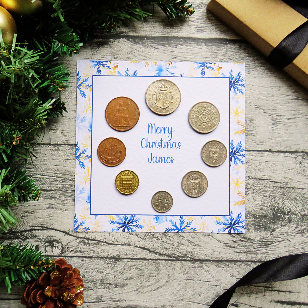 Personalised Mounted Christmas Coin Set With Snowflake Design – Choose Your Year (1947–1967)