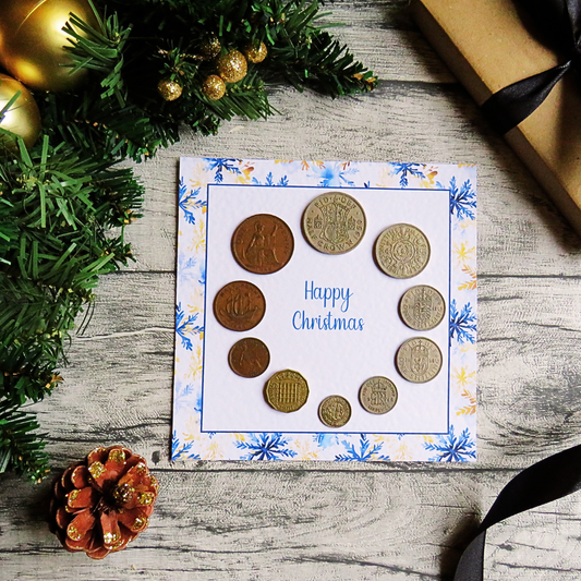 Mounted Pre-Decimal Christmas Coin Set with Snowflake Design – Genuine British Coins