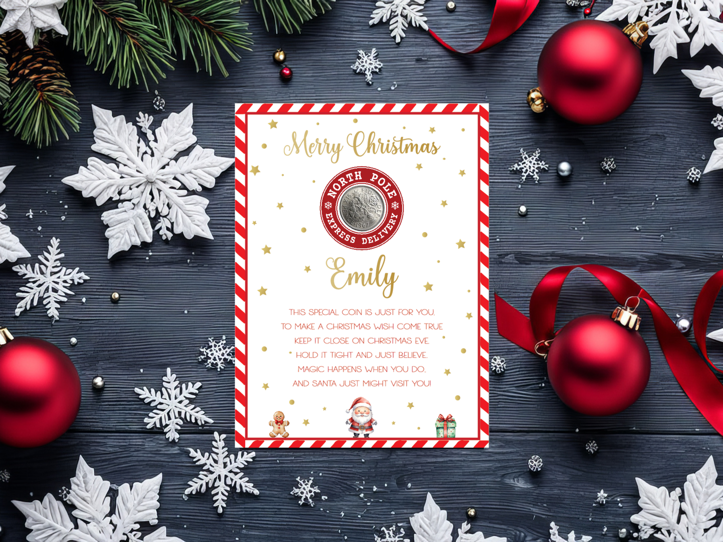 Personalised Coin from Santa Card - Christmas Keepsake with Real Sixpence