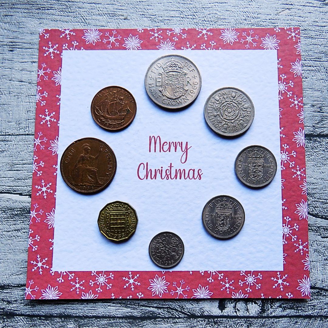 Mounted Christmas Coin Set With Festive Red Snowflake Design – Choose Your Year (1947–1967)