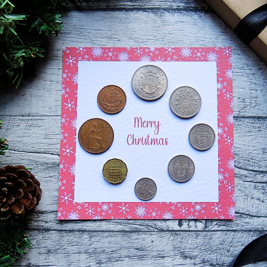 Mounted Christmas Coin Set With Festive Red Snowflake Design – Choose Your Year (1947–1967)