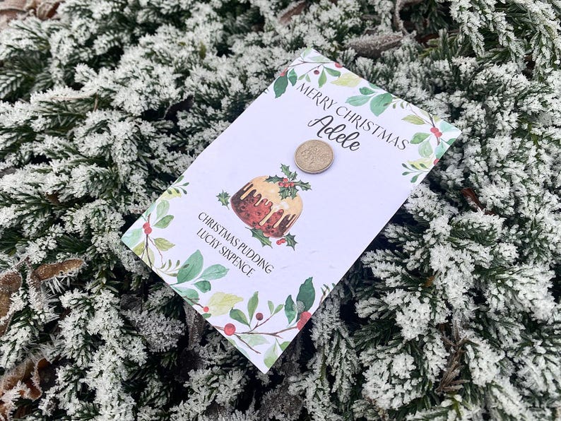 Personalised Christmas Pudding Lucky Sixpence Gift