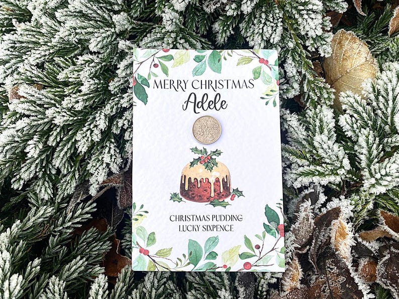 Personalised Christmas Pudding Lucky Sixpence Gift