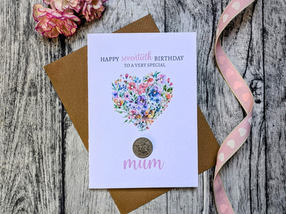 Birthday Coin Card for Mum -  60th or 70th