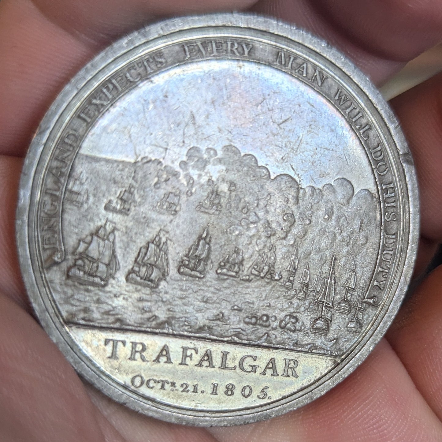 1805 Trafalgar Pewter Medal By Boulton  Horatio Viscount Nelson K.B. Duke of Bronte - Rare