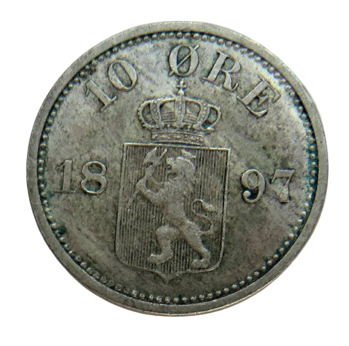 1897 Norway Silver 10 Øre Coin