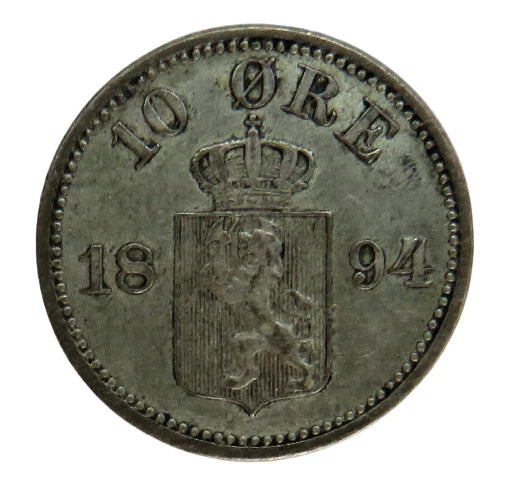 1894 Norway Silver 10 Øre Coin
