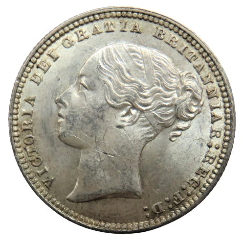 1875 Die - 53 Queen Victoria Young Head Silver Shilling Coin In High Grade