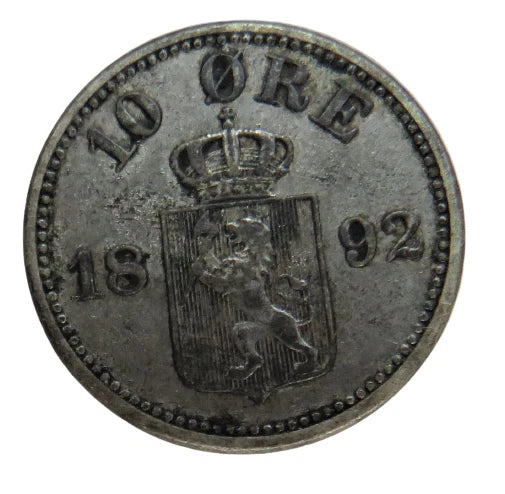 1892 Norway Silver 10 Øre Coin
