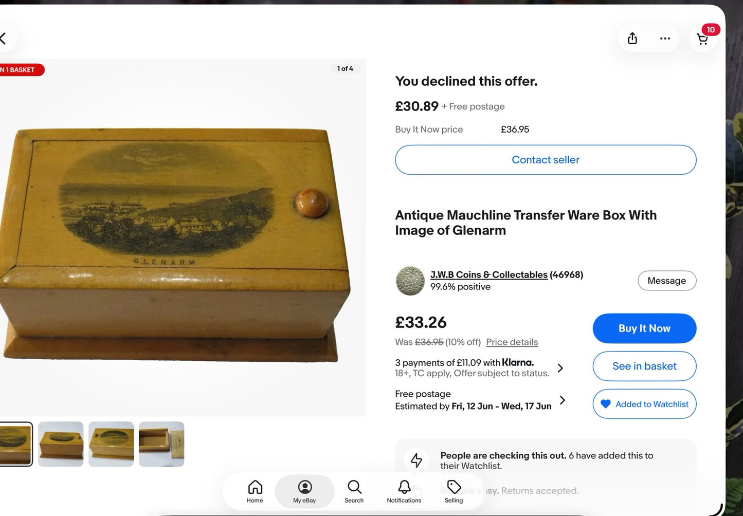 Antique Mauchline Transfer Ware  Box Glenarm