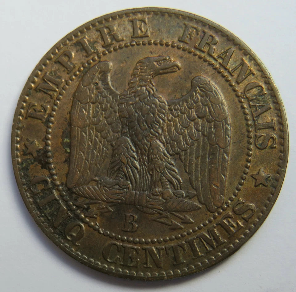 1855-B Napoleon III France 5 Centimes Coin Better Grade