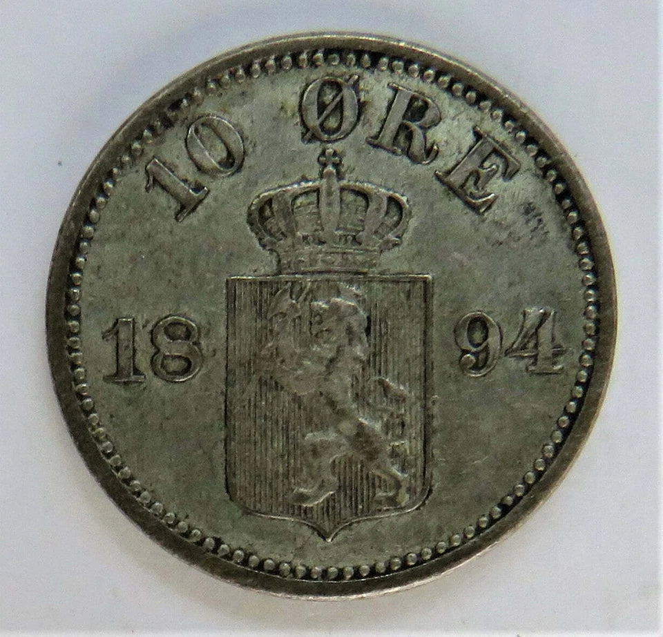 1894 Norway Silver 10 Øre Coin