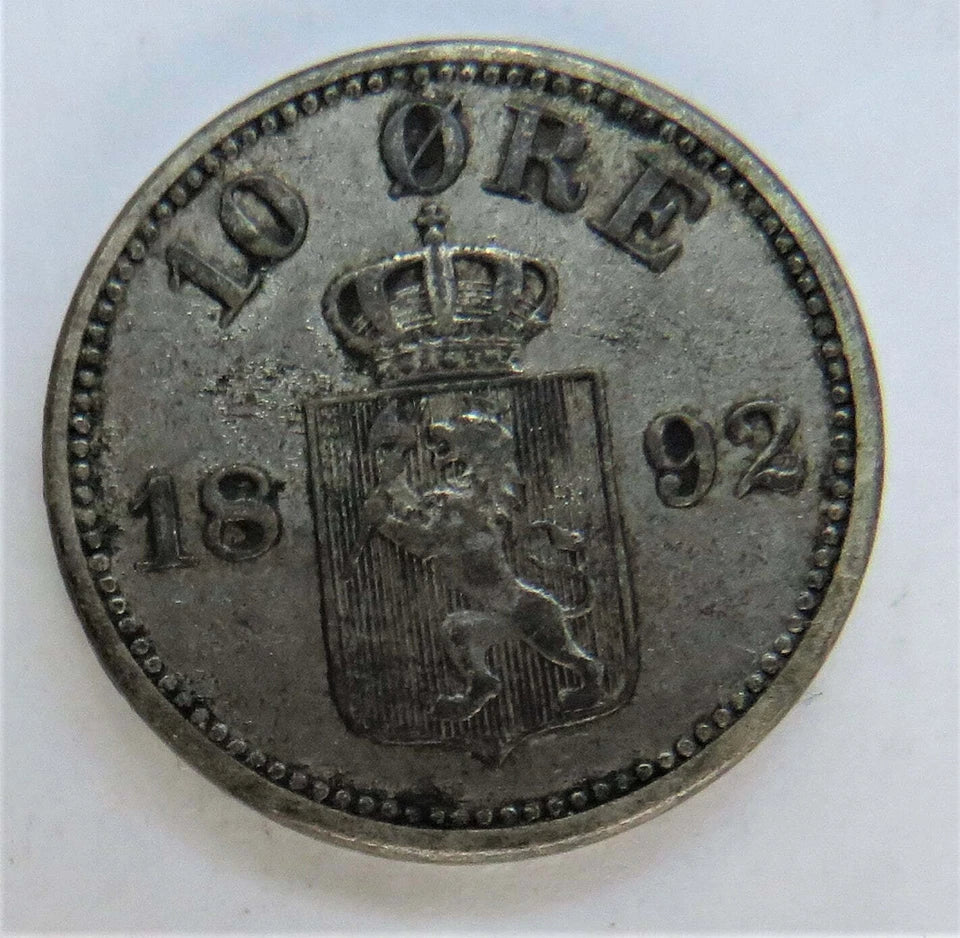 1892 Norway Silver 10 Øre Coin