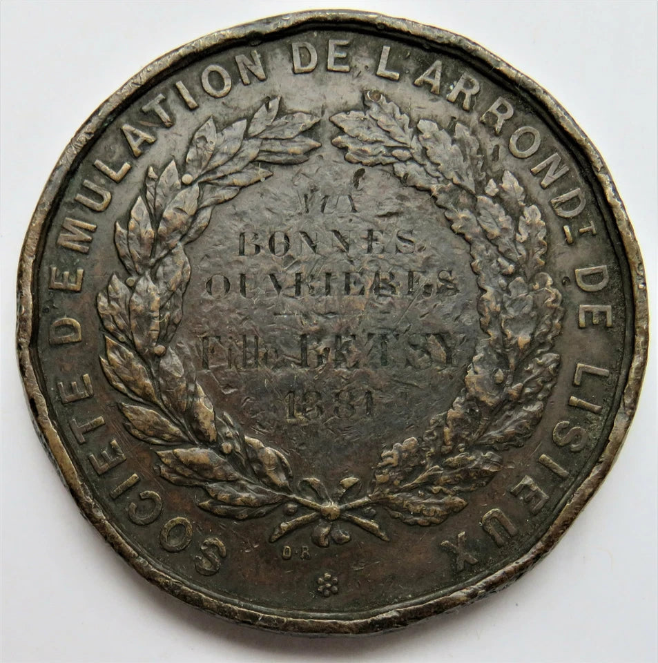 Societe De Mulation De Lisieux 1881 Antique French Medal