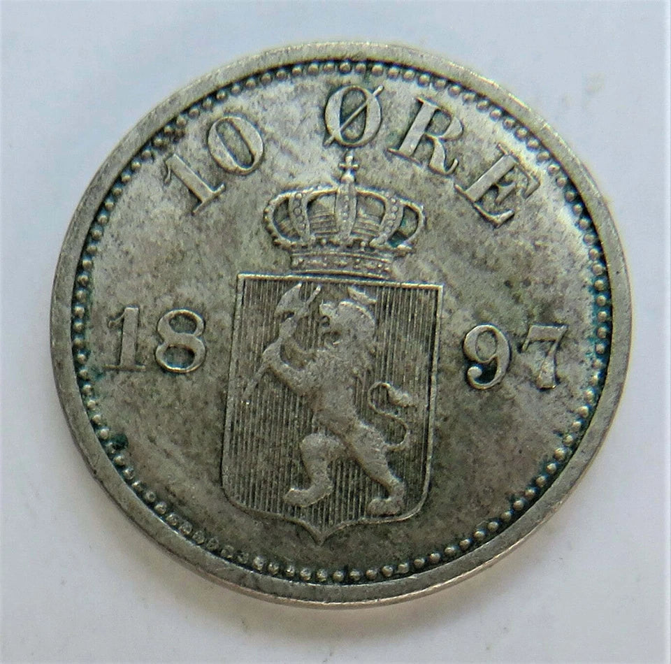 1897 Norway Silver 10 Øre Coin