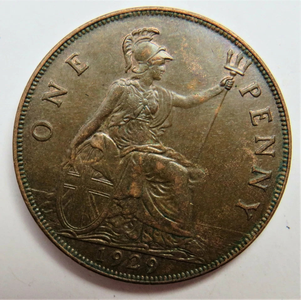 1929 King George V One Penny Coin Better Grade - Great Britain