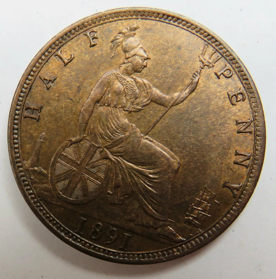 1891 Queen Victoria Bun Head Half-Penny Coin In High Grade