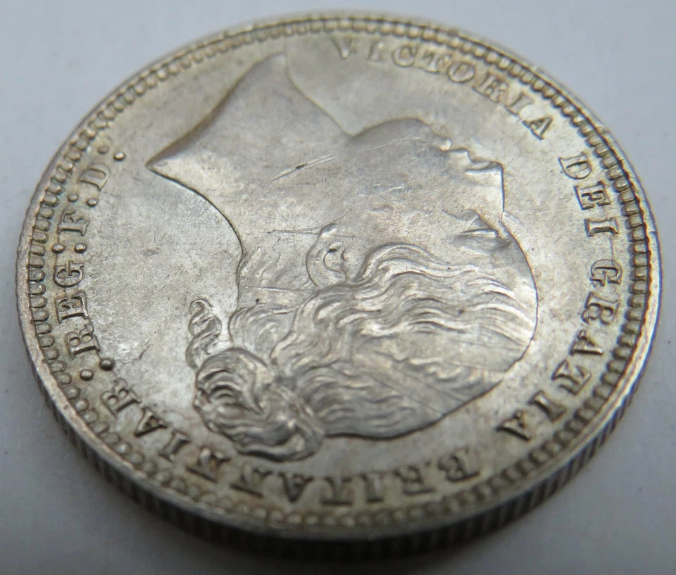 1875 Die - 53 Queen Victoria Young Head Silver Shilling Coin In High Grade