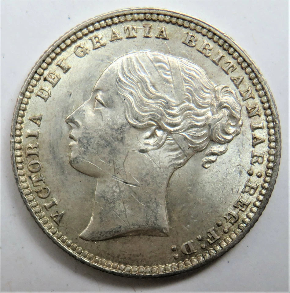 1875 Die - 53 Queen Victoria Young Head Silver Shilling Coin In High Grade