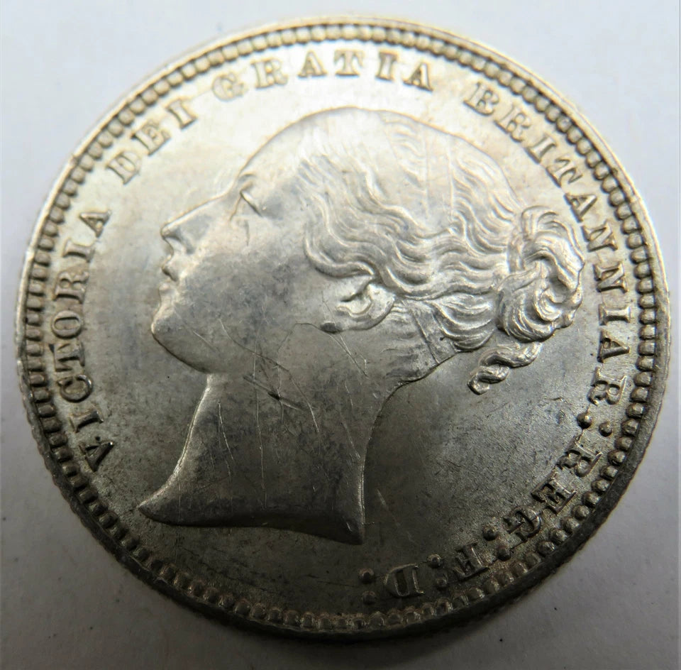 1875 Die - 53 Queen Victoria Young Head Silver Shilling Coin In High Grade
