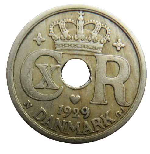 1929 Denmark 25 Ore Coin