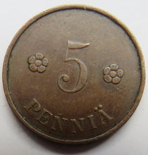 Load image into Gallery viewer, 1921 Finland 5 Pennia Coin
