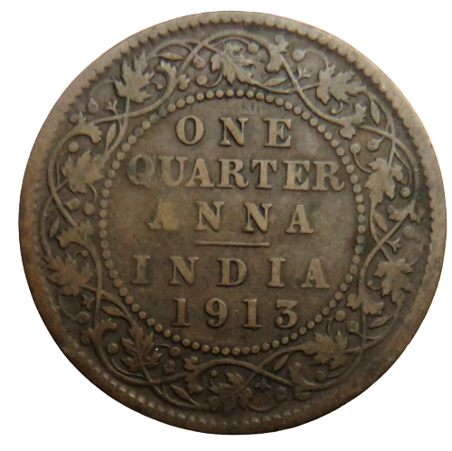 1913 King George V India 1/4 Anna Coin