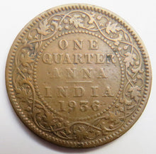 Load image into Gallery viewer, 1936 King George V India 1/4 Anna Coin
