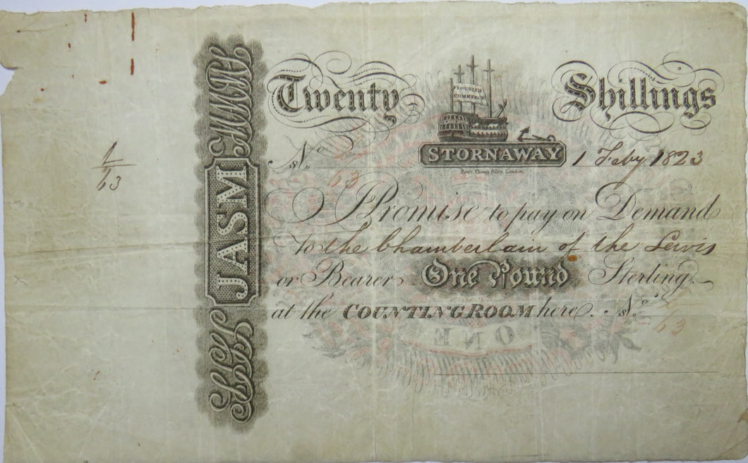 1823 Stornaway £1 One Pound / Twenty Shillings Banknote