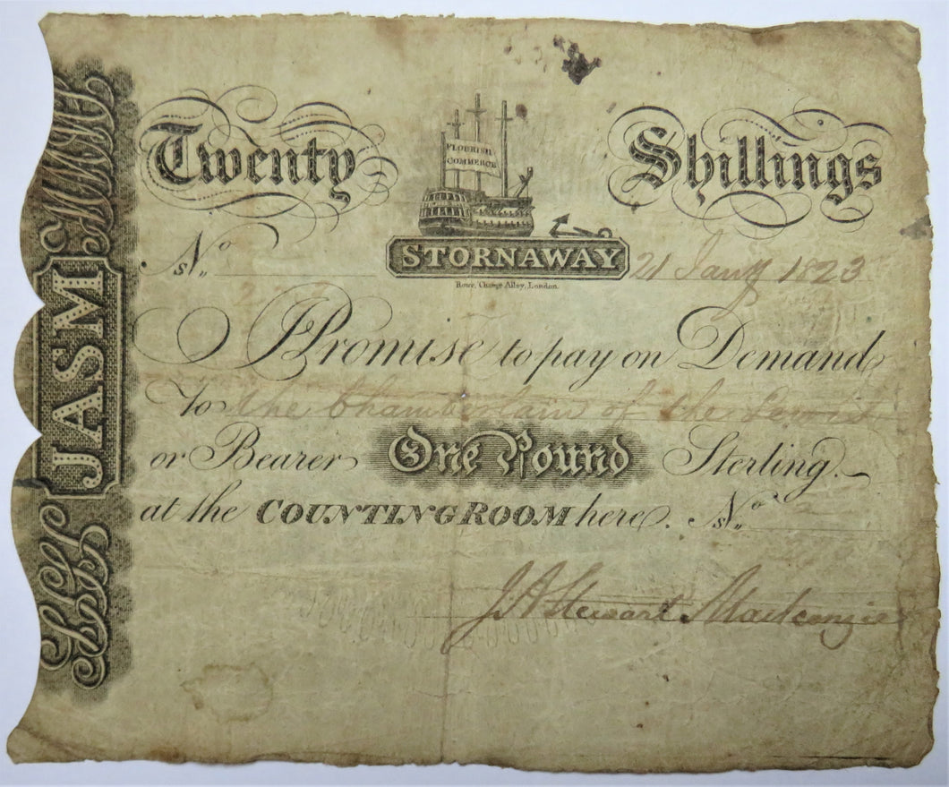 1823 Stornaway £1 One Pound / Twenty Shillings Banknote